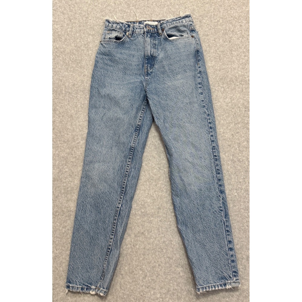 Zara Womens High Rise Mom Jeans Light Wash Raw Hem Blue Denim Size 2